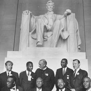 Martin Luther King Jr. and other civil rights proponents at the Lincoln Memorial